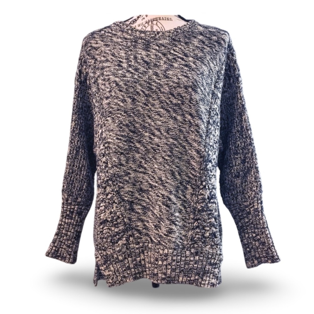 New Adrianna Papell 100% Cotton Oversized Thick Knit Boxy Sweater in Black White